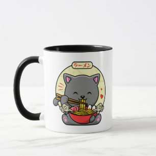 Caneca Neko Cat Comendo Ramen Cute Kawaii Noodle