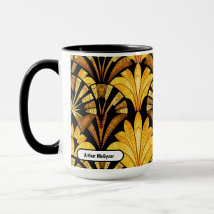 Caneca Neo Deco Dourado Padrão Abstrato Geométrico