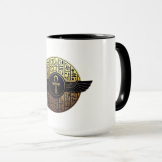 Caneca NeoAnkh 3D Ankh Alado Dourado & Hieróglifos