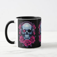 Néon Cyber Death Skull e Rosas Black