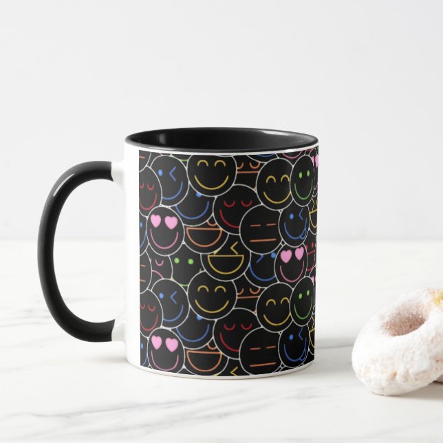 Caneca Neon Emoji Coffee Mug: Moderno Retro Vibes (Com Donut)
