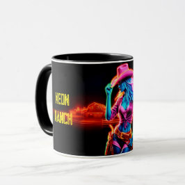 Caneca Neon fantasiosa vaqueira no rancho brilhante