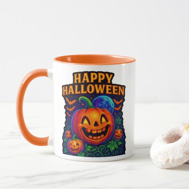 Caneca Neon Glow Pumpkin "Happy Halloween" (Com Donut)