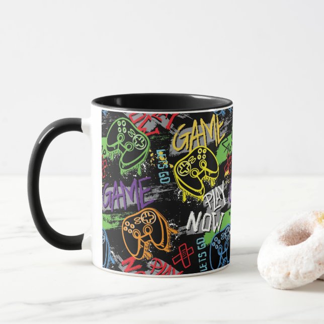 Caneca Neon Graffiti Gaming Pattern (Com Donut)