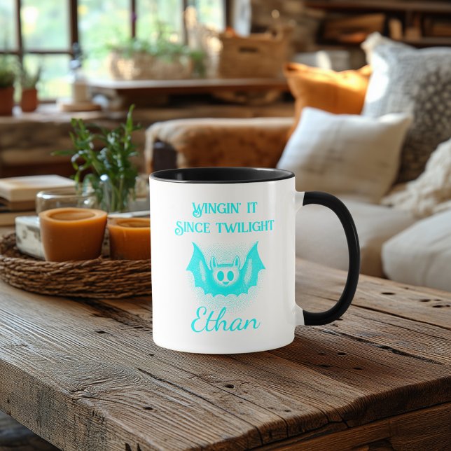 Caneca Neon Halloween Mug Personalizável - Cyan Bat Desig (Criador carregado)