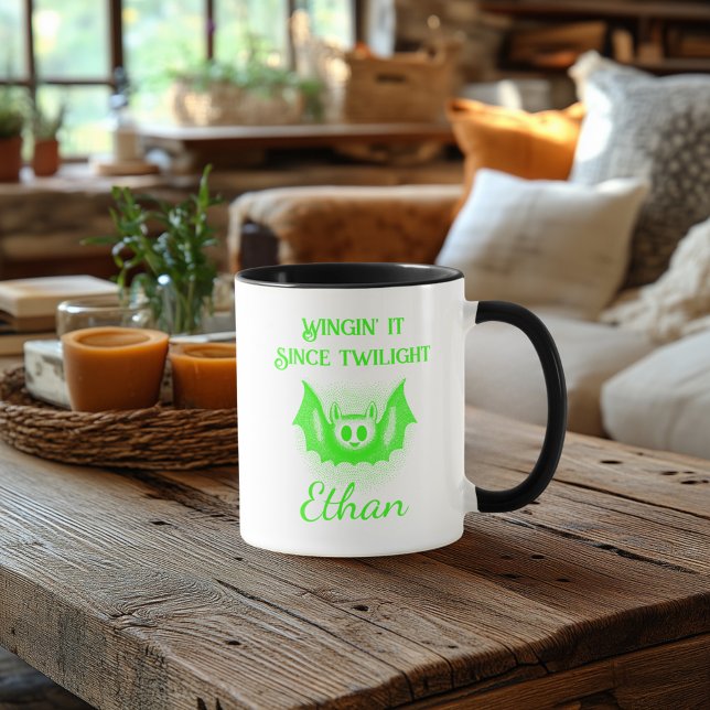 Caneca Neon Halloween Mug personalizável - Design de Bat  (Criador carregado)