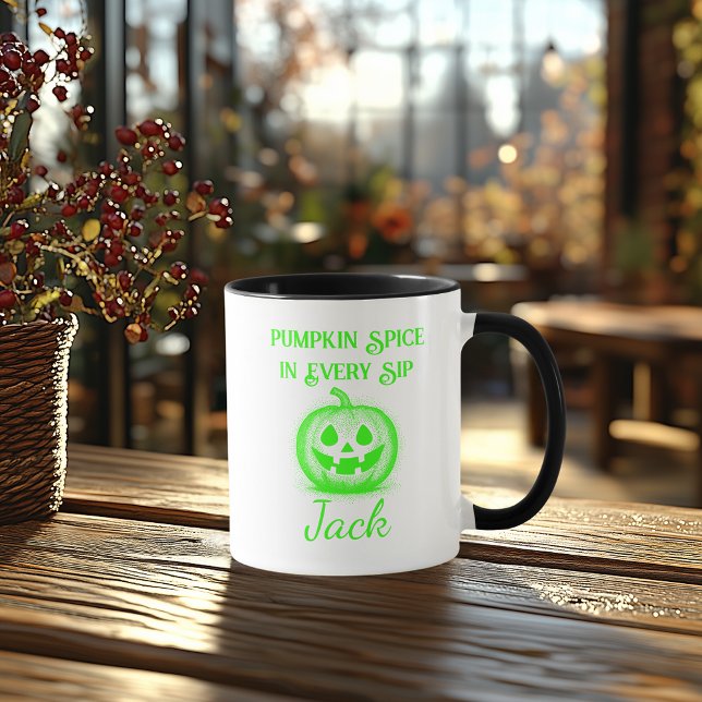 Caneca Neon Halloween personalizável - Design de Abóbora  (Criador carregado)