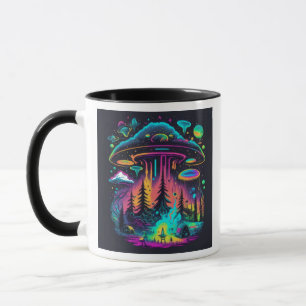 Caneca Neon OVNI e Alienígena Cena Psicodélica