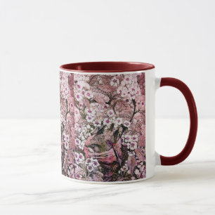 CANECA NESTE DE PÁSSAROS, FLORES DE PRIMAVERA BRANCA VERM
