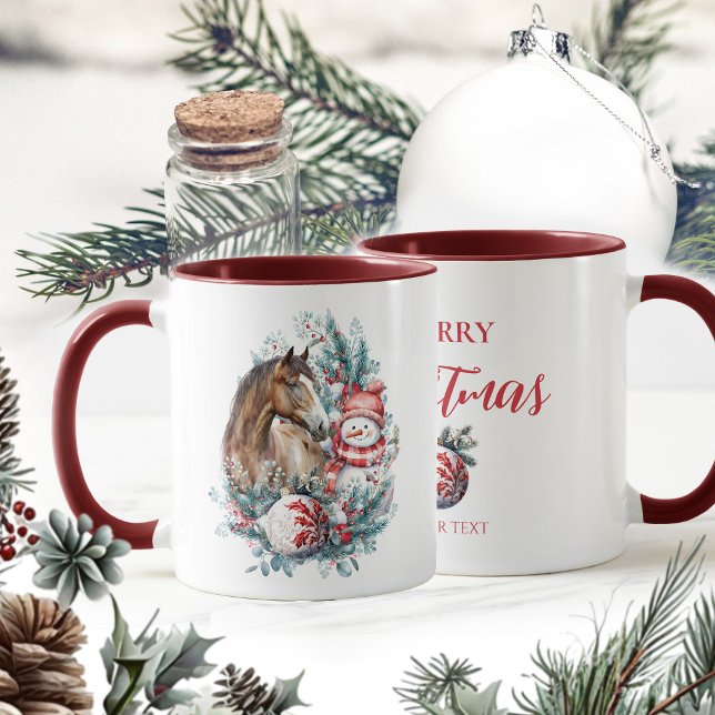 Caneca Neve do cavalo, água de Natal elegante (Horse snowman Christmas mug, horse lover, equestrian Christmas drinkware)