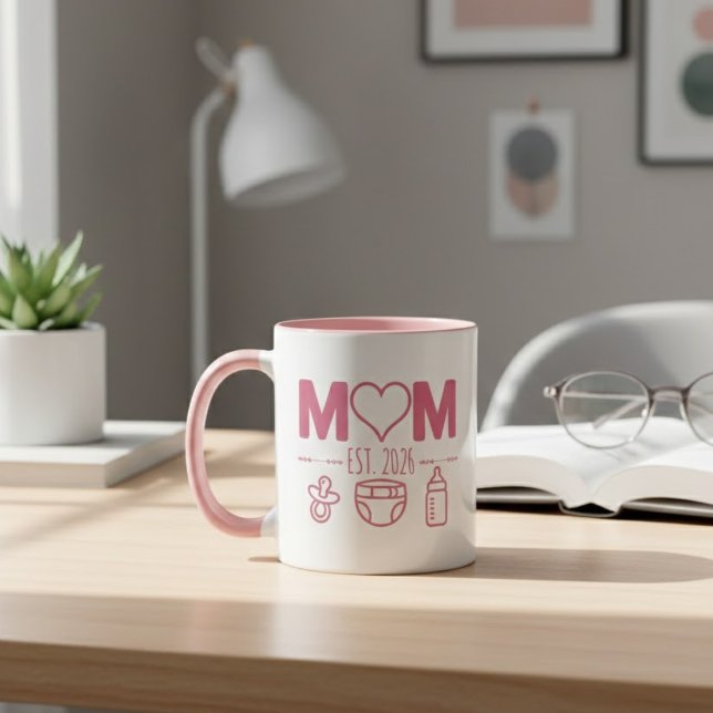 Caneca New Mom est 2026 Frist Time Mom Personalized (Criador carregado)