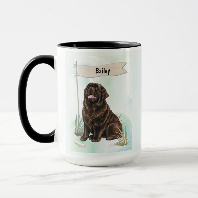 Caneca Newfoundland Watercolor Personalized Dog (Esquerda)
