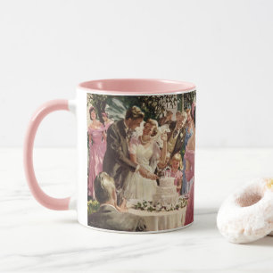 Caneca Newlyweds do casamento vintage Noivo Corte o Bolo