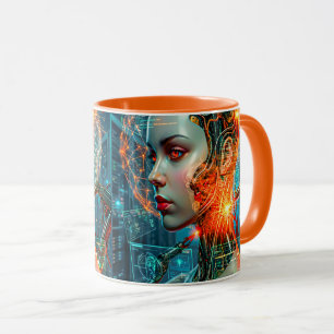 Caneca Nexo Neural Ciberpunk Futurista Cyborg IA