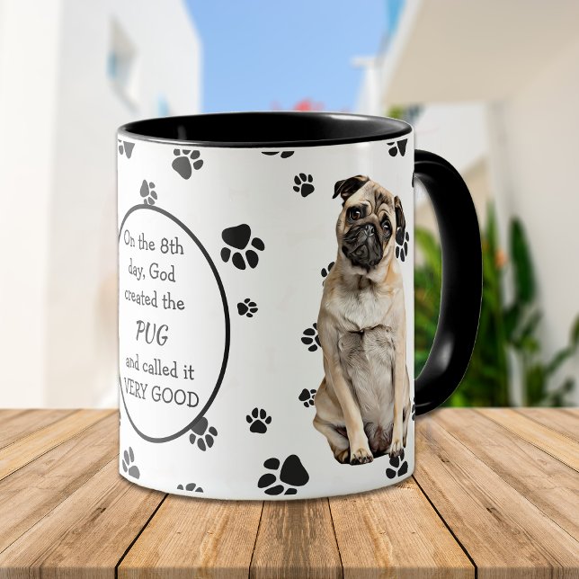 Caneca No 8º dia Deus Criou Pugs (Criador carregado)