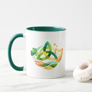 Caneca Nó Celtico do Trinity Harpa Trevo Dia de São Patrí