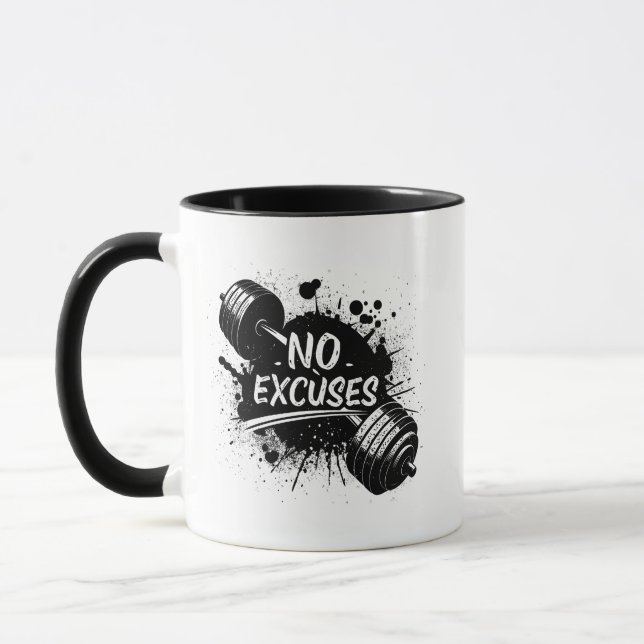 Caneca No Excuses Mug – Bold Motivational Coffee Cup (Esquerda)