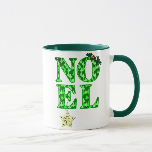 Caneca NOEL num padrão de árvore de Natal verde (Direita)
