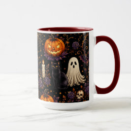 Caneca Noite Assustadora de Halloween Abóbora e Fantasma