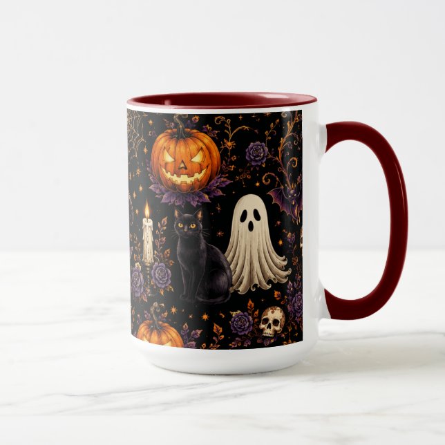 Caneca Noite Assustadora de Halloween Abóbora e Fantasma  (Direita)