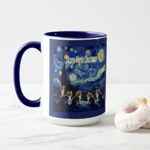 Caneca Noite Estrelada de Natal Van Gogh Amante de Gatos