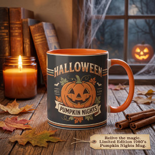 Caneca Noites de Abóbora Vintage Retro Halloween