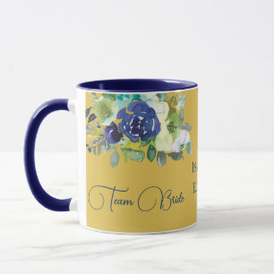 Caneca Noiva Equipe Floral Rosa Aquarela Azul Elegante