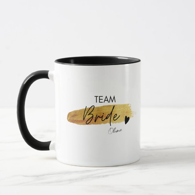 Caneca Noiva Equipe Moderno Chic Personalizado Dourado e  (Esquerda)