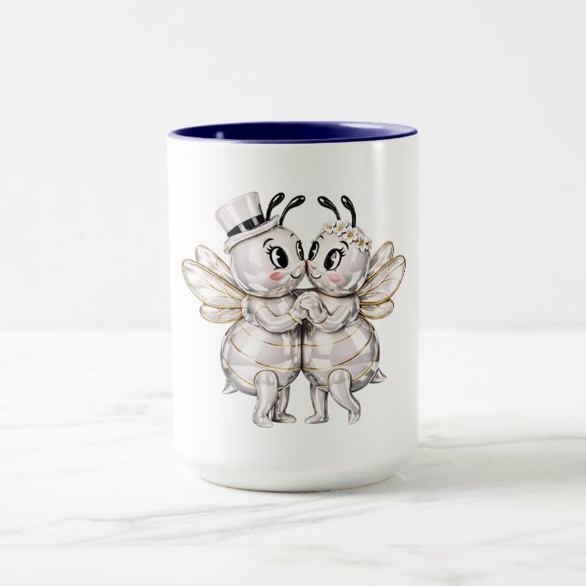 Caneca Noiva Fofa e Noivo Casal de Abelhas (Centro)