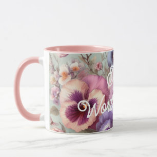 Caneca Nome Aquarela Pensamentos Vintage Flores Pastéis