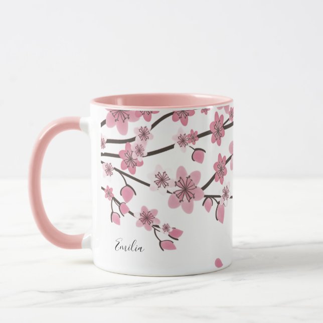 Caneca Nome Bonito Flor de Cerejeira Rosa (Esquerda)