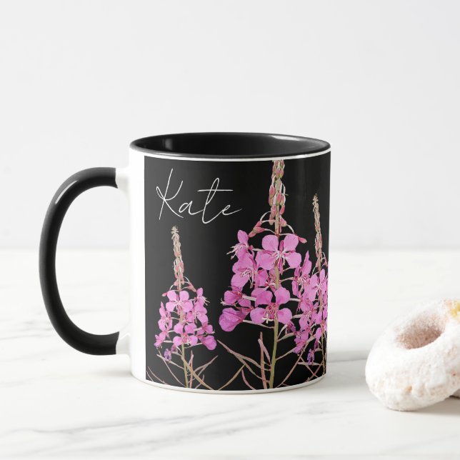 Caneca Nome bonito personalizável do boho floral rosa (Com Donut)