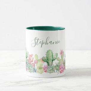 Caneca Nome Botânico da Flor do Cactus Watercolor