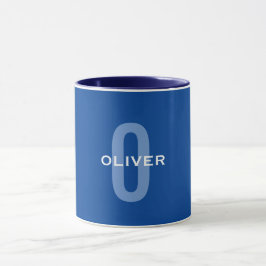 Caneca Nome Branco Azul do Monograma Personalizado