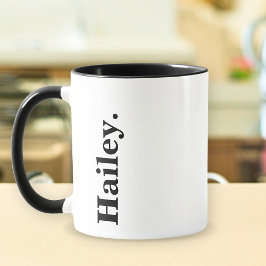 Caneca Nome branco preto mínimo Elegante clássico monogra