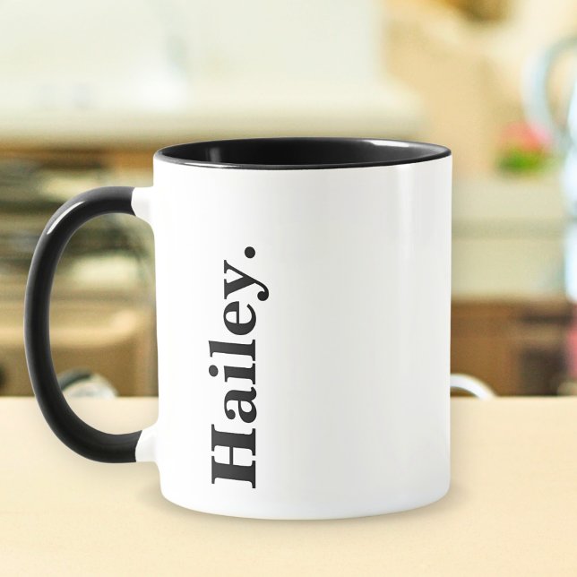 Caneca Nome branco preto mínimo Elegante clássico monogra (Criador carregado)