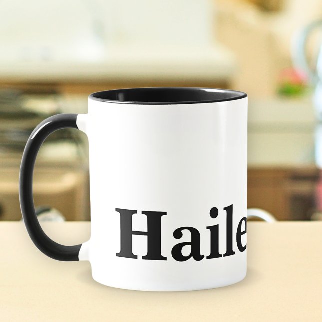 Caneca Nome branco preto mínimo Elegante clássico monogra (Criador carregado)