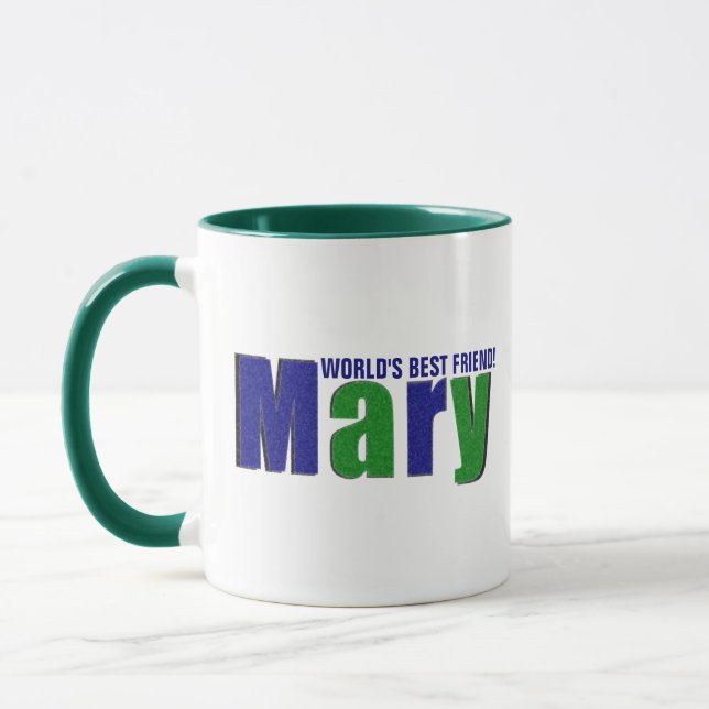 Caneca Nome Colorido Personalizado "Mary", Verde e Azul (Esquerda)