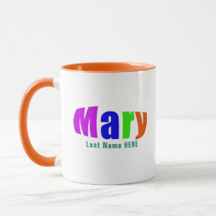 Caneca Nome Colorido Vibrante "Mary", Verde Personalizado