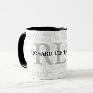 Caneca Nome com Iniciais de preto Monograma Personalizado