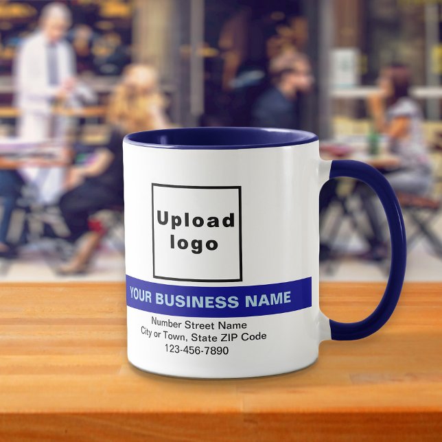 Caneca Nome comercial destacado no Marinho Blue Combo Mug (Your business name with highlight, logo, address and phone number on navy blue combo mug.)