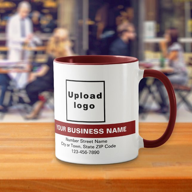 Caneca Nome comercial destacado no Maroon Combo Mug (Your business name with highlight, logo, address and phone number on maroon combo mug.)