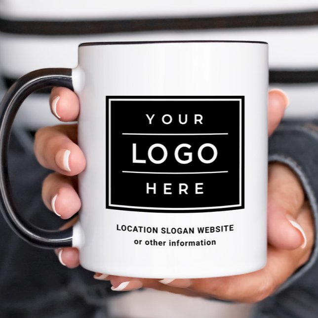 Caneca Nome comercial preto personalizado e marca de logo (Criador carregado)