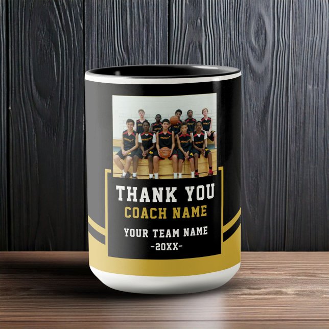 Caneca Nome da Equipe Moderna Foto Treinador Obrigado (Criador carregado)