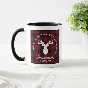 Caneca Nome da Família de Cervo Xadrez Búfalo Vermelho e 