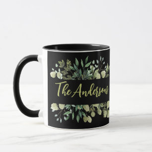 Caneca Nome da família elegante botânica deixa o punho pr