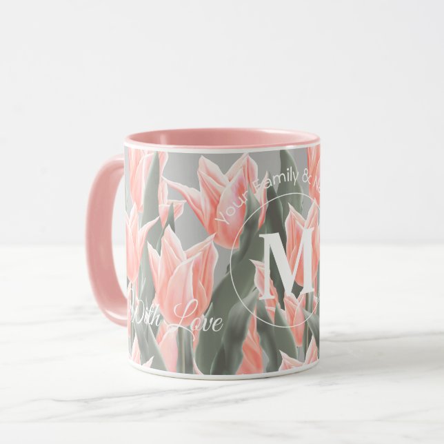 Caneca Nome da Família Elegante Monograma Tulipas de Pêss (Frente Esquerda)