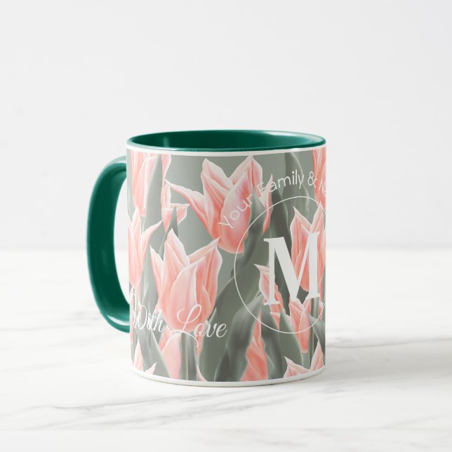 Caneca Nome da Família Elegante Monograma Tulipas de Pêss (Frente Esquerda)