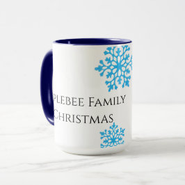 Caneca Nome da família Floco de neve moderno azul-brilhan