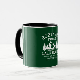 Caneca Nome da Família Lago Árvores Floresta Verde Dois T
